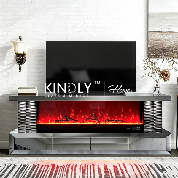 High Gloss 3D Electronic Fireplace TV Stand 01